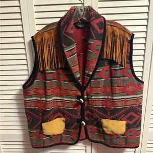Agapo Collection Southwestern Pattern Vest size 1X suede leather Fringe